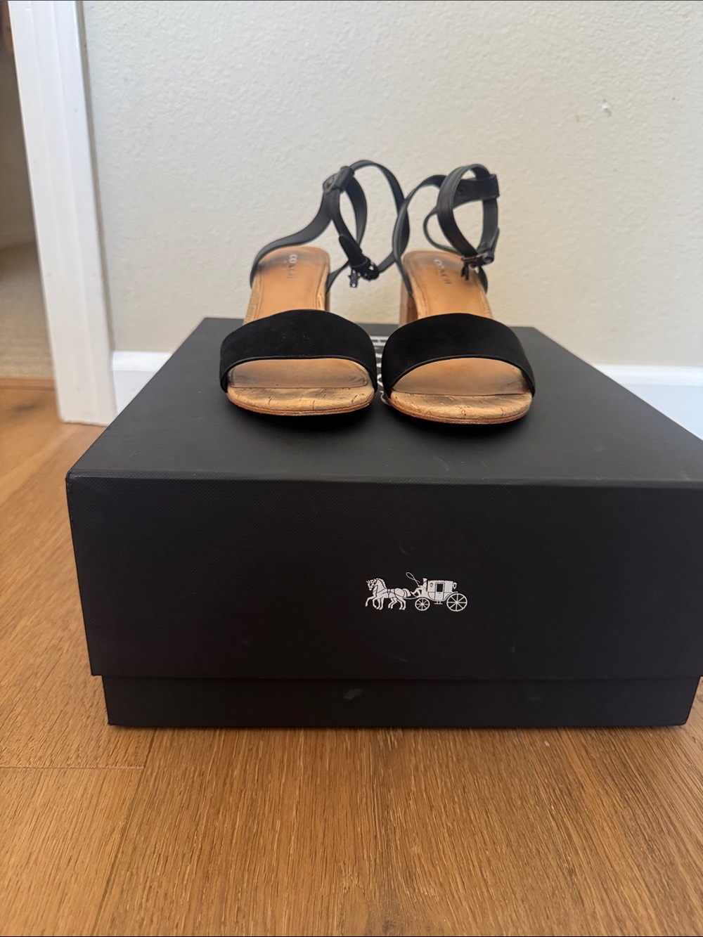 Coach Black Suede Ankle-Strap Heeled Sandals